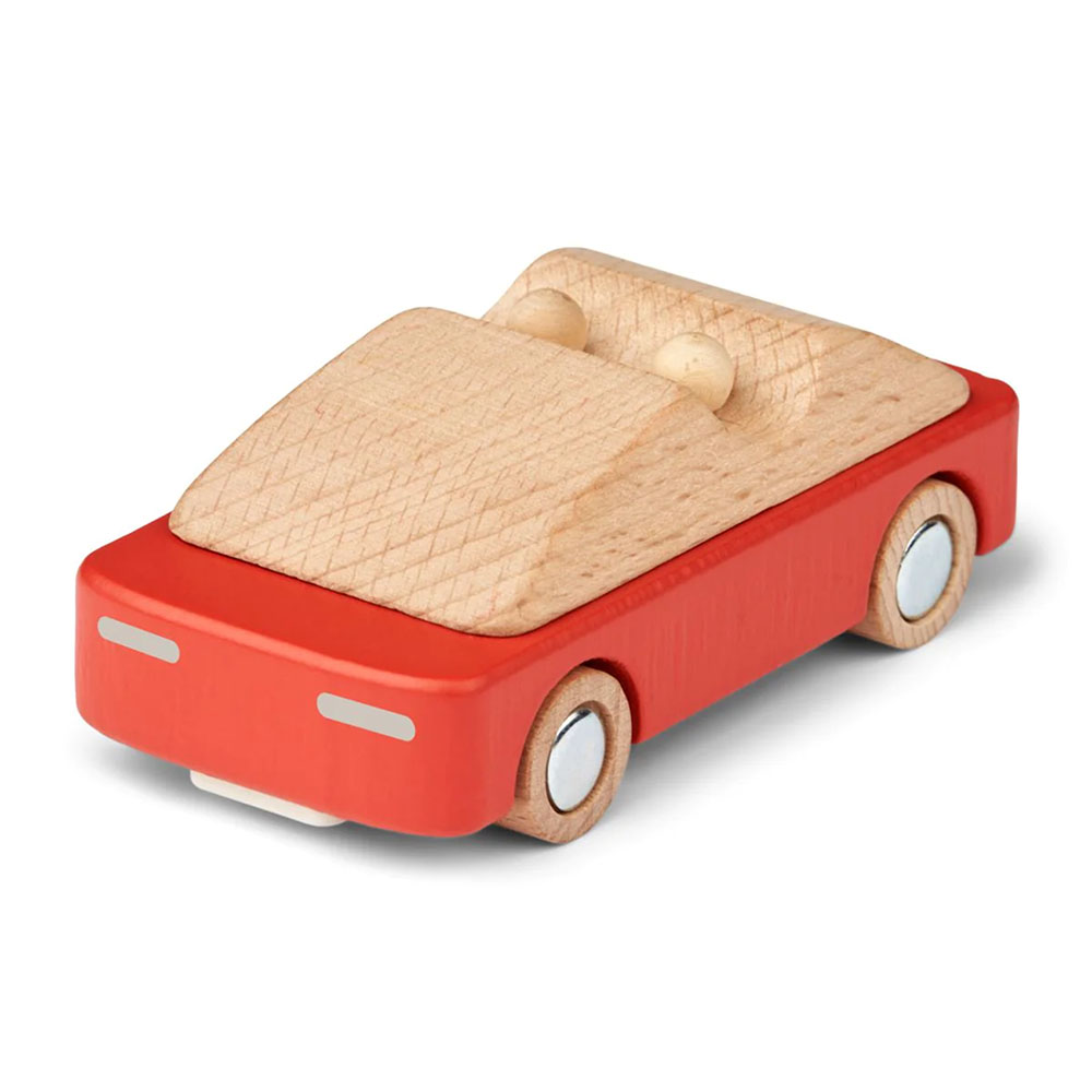 Holzauto Village Sportwagen Apple Red Liewood Sportwagen aus Holz in rot mit zwei Autofahrern